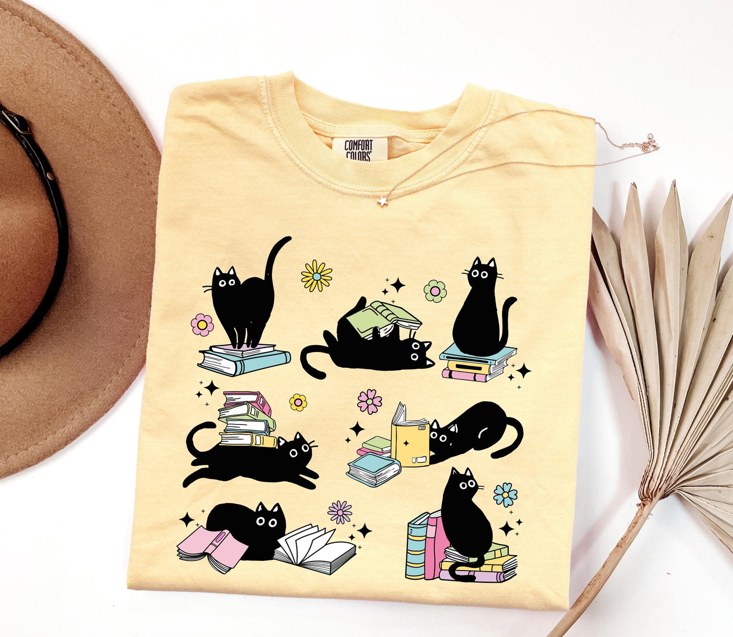 Black Cat Book Lover Shirt, Reading Cat Shirt, Cute Bookworm Tee, Cat Lover Graphic Shirt, Comfort Colors Reader Shirt