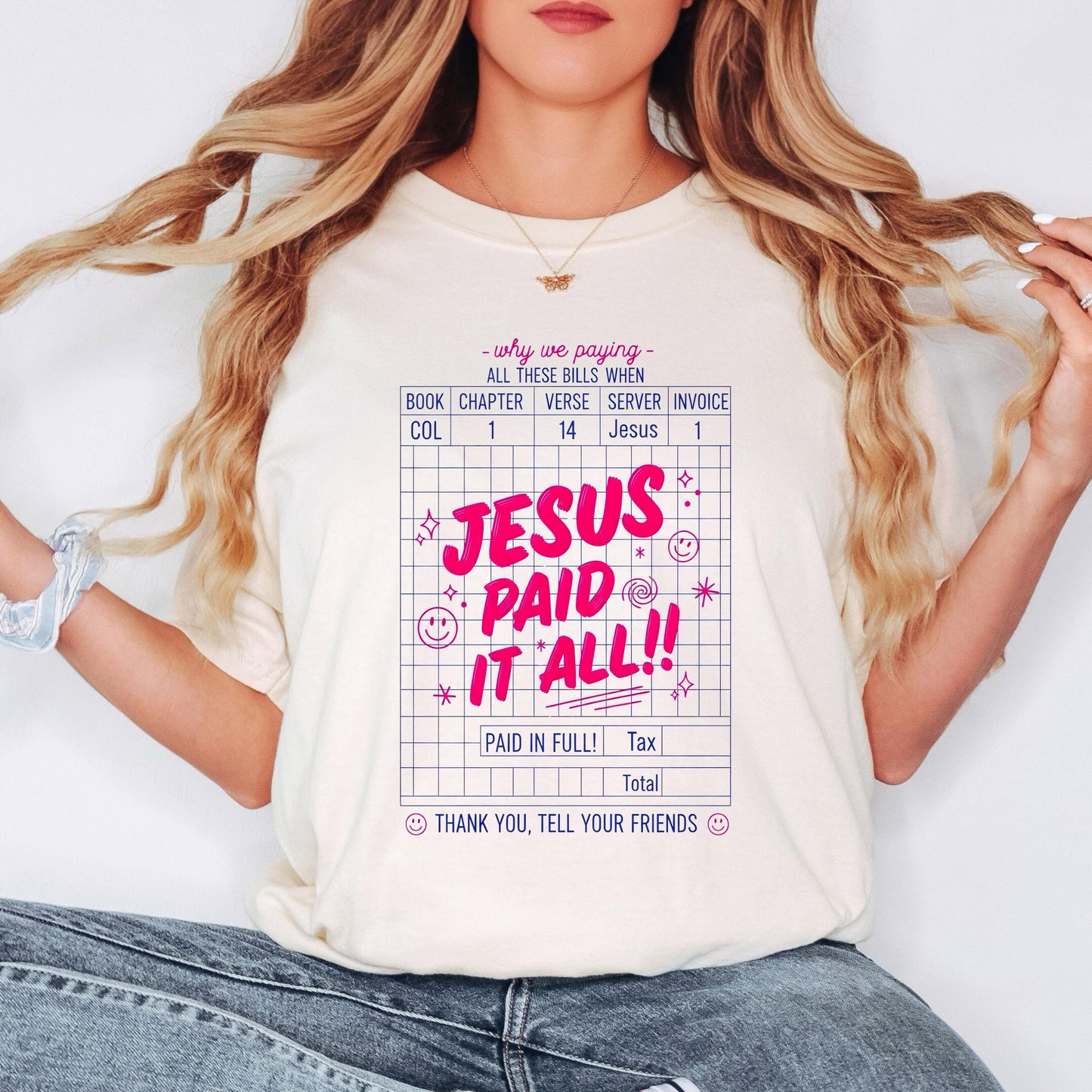 Jesus Paid It All Shirt, Christian Graphic Tee, Colossians 1:14 Bible Verse Shirt, Faith Based T Shirt, Comfort Colors Christian Tee