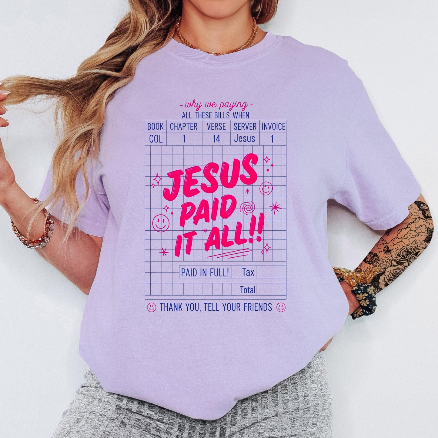 Jesus Paid It All Shirt, Christian Graphic Tee, Colossians 1:14 Bible Verse Shirt, Faith Based T Shirt, Comfort Colors Christian Tee