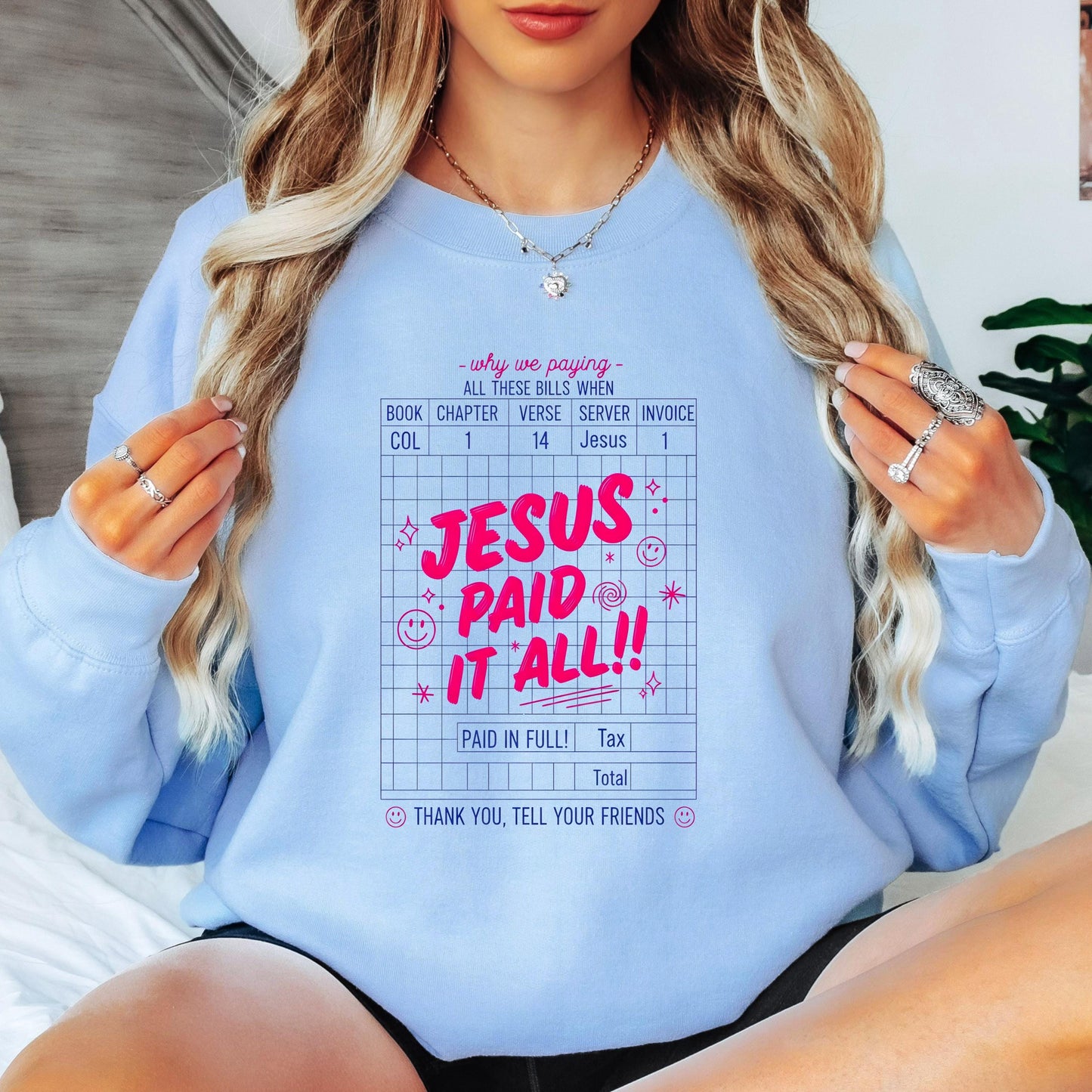 Jesus Paid It All Christian Sweatshirt, Colossians 1:14 Crewneck, Faith Based Sweatshirt, Bible Verse Christian Pullover
