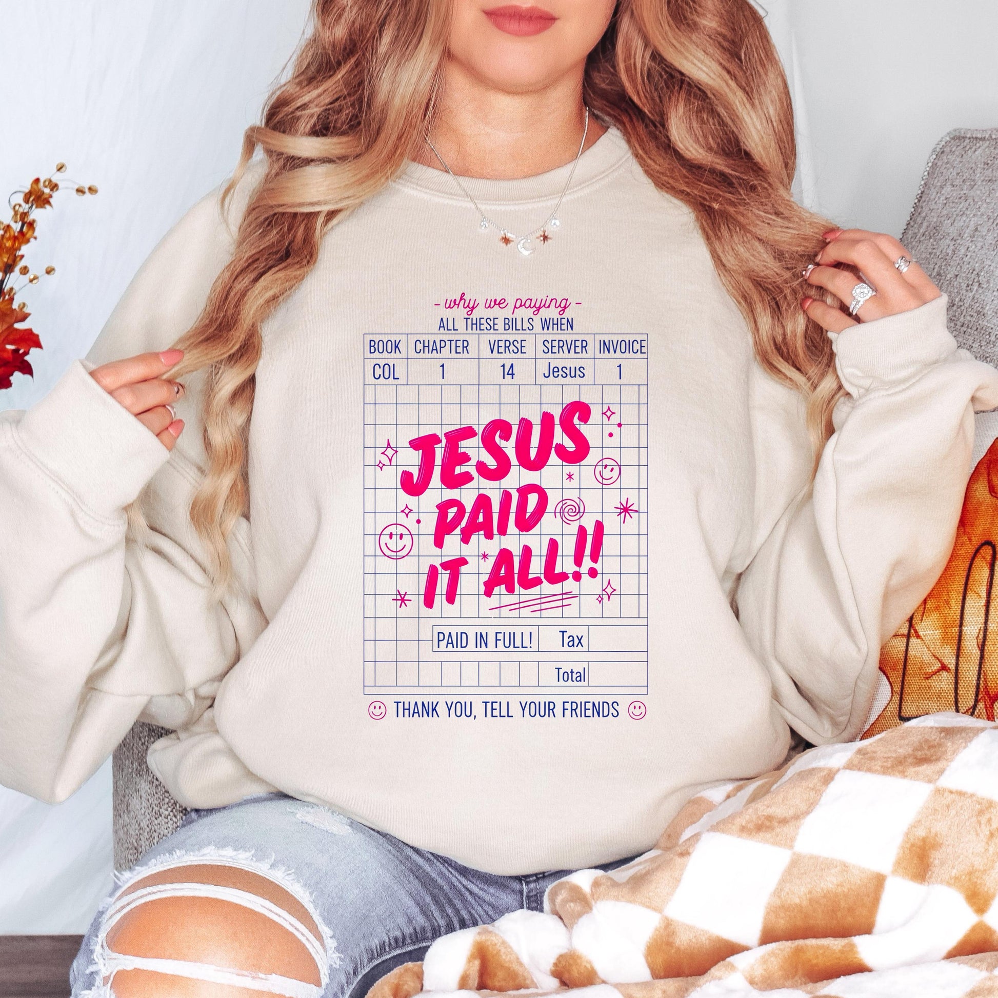 Jesus Paid It All Christian Sweatshirt, Colossians 1:14 Crewneck, Faith Based Sweatshirt, Bible Verse Christian Pullover