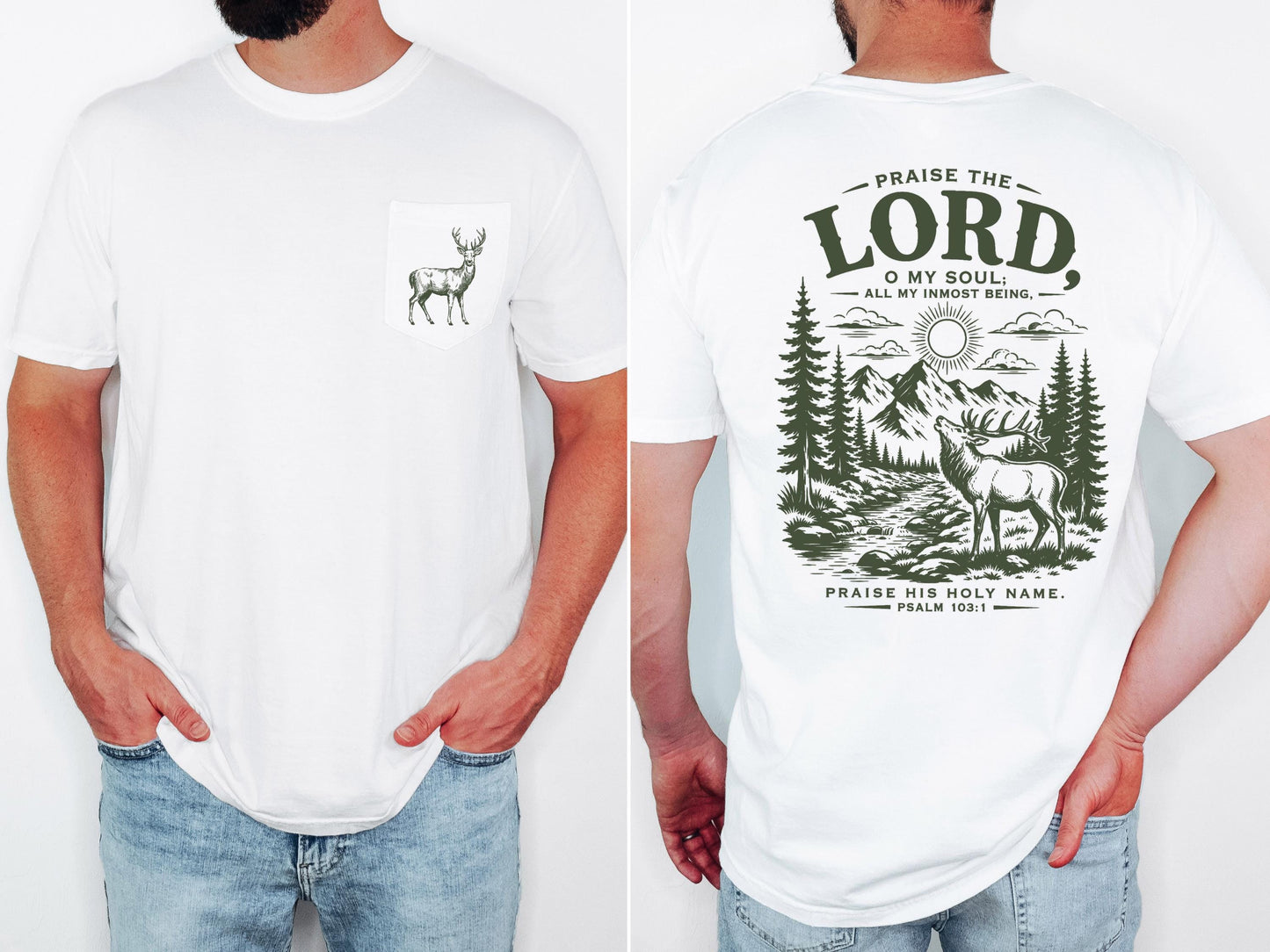 Comfort Colors 6030 Christian Pocket T Shirt, Garment Dyed Pocket Tee, Unisex T Shirt, Personalized Shirt, Praise The Lord Pslam 103:1