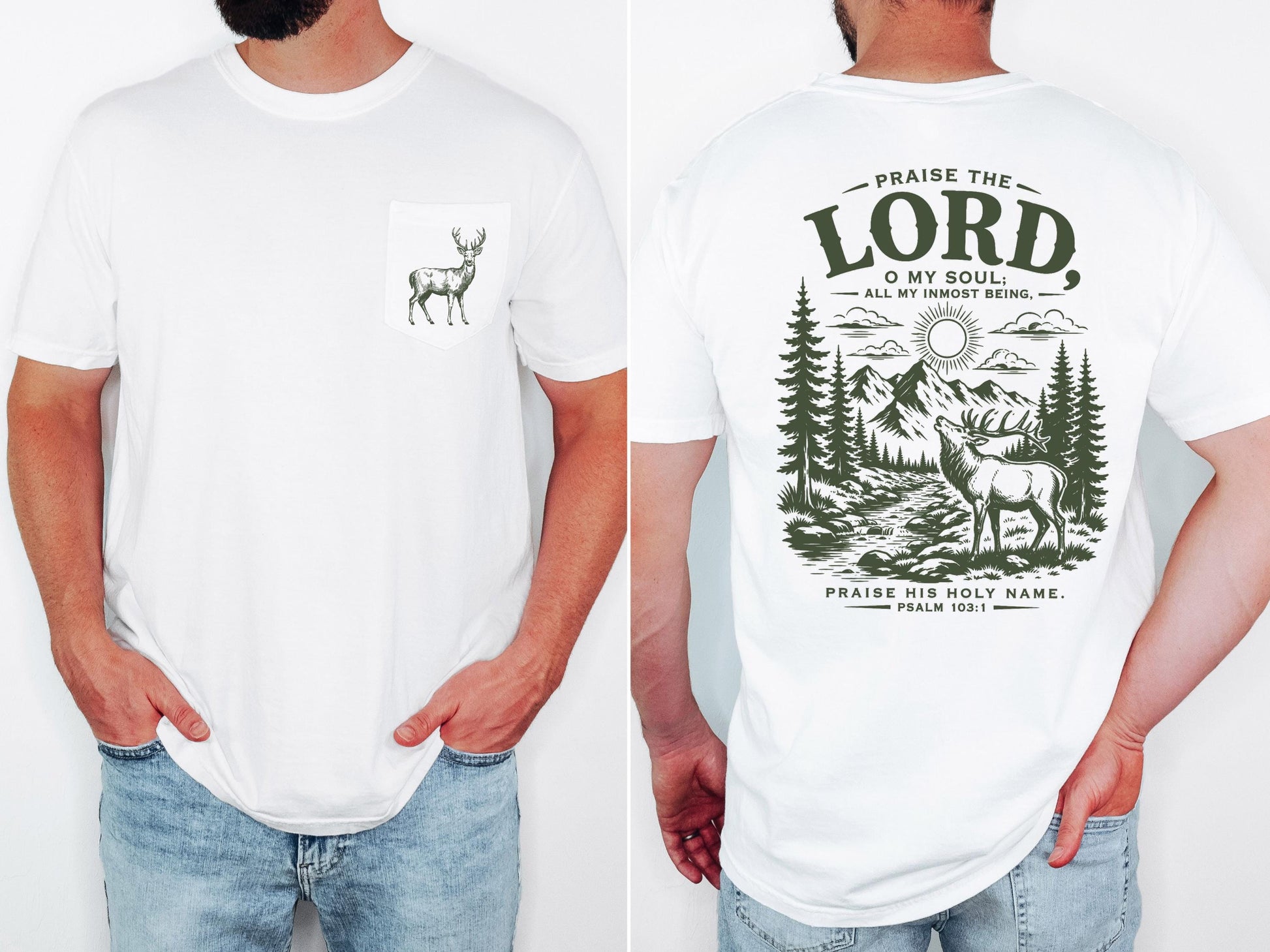 Comfort Colors 6030 Christian Pocket T Shirt, Garment Dyed Pocket Tee, Unisex T Shirt, Personalized Shirt, Praise The Lord Pslam 103:1