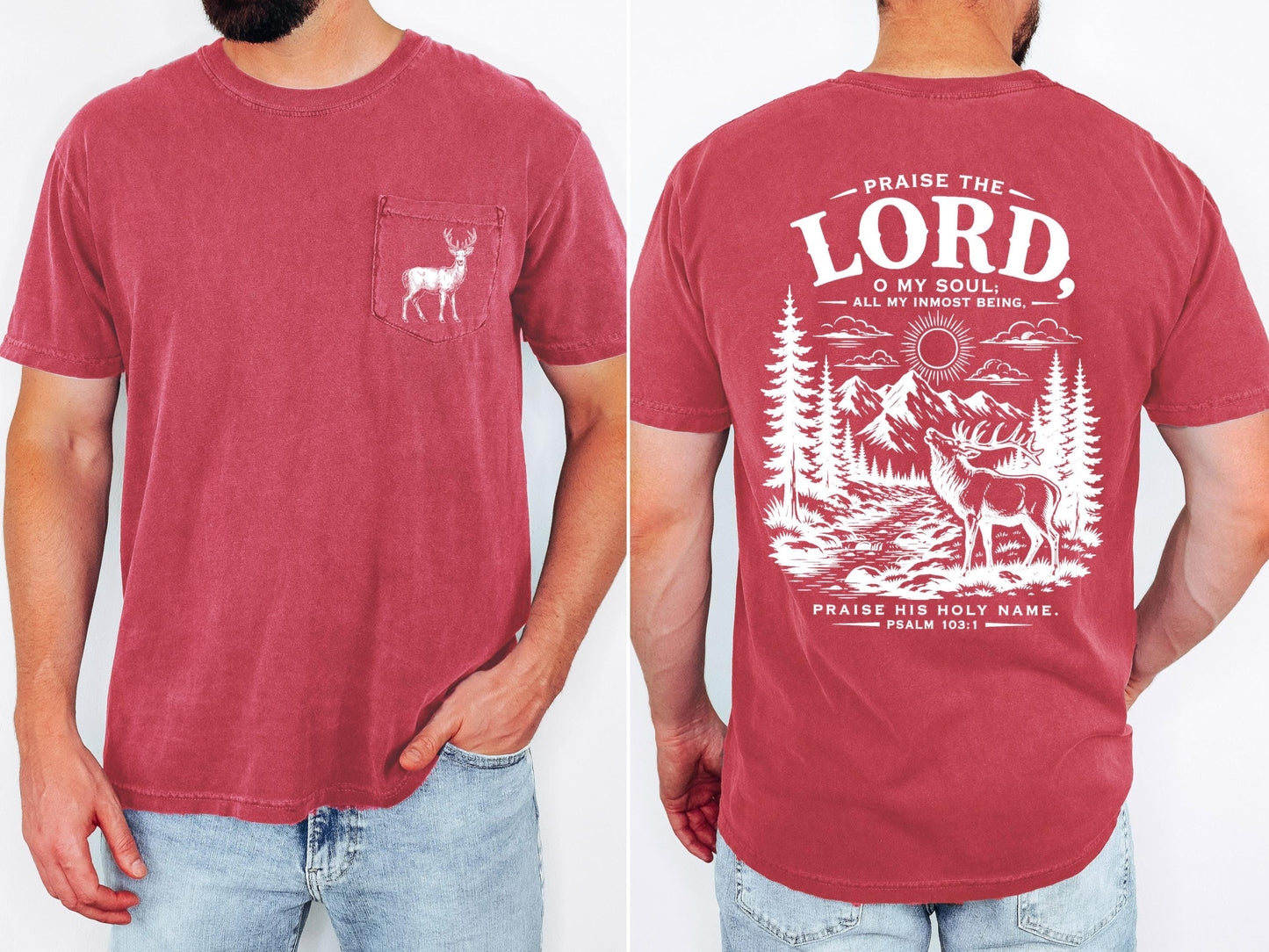 Comfort Colors 6030 Christian Pocket T Shirt, Garment Dyed Pocket Tee, Unisex T Shirt, Personalized Shirt, Praise The Lord Pslam 103:1