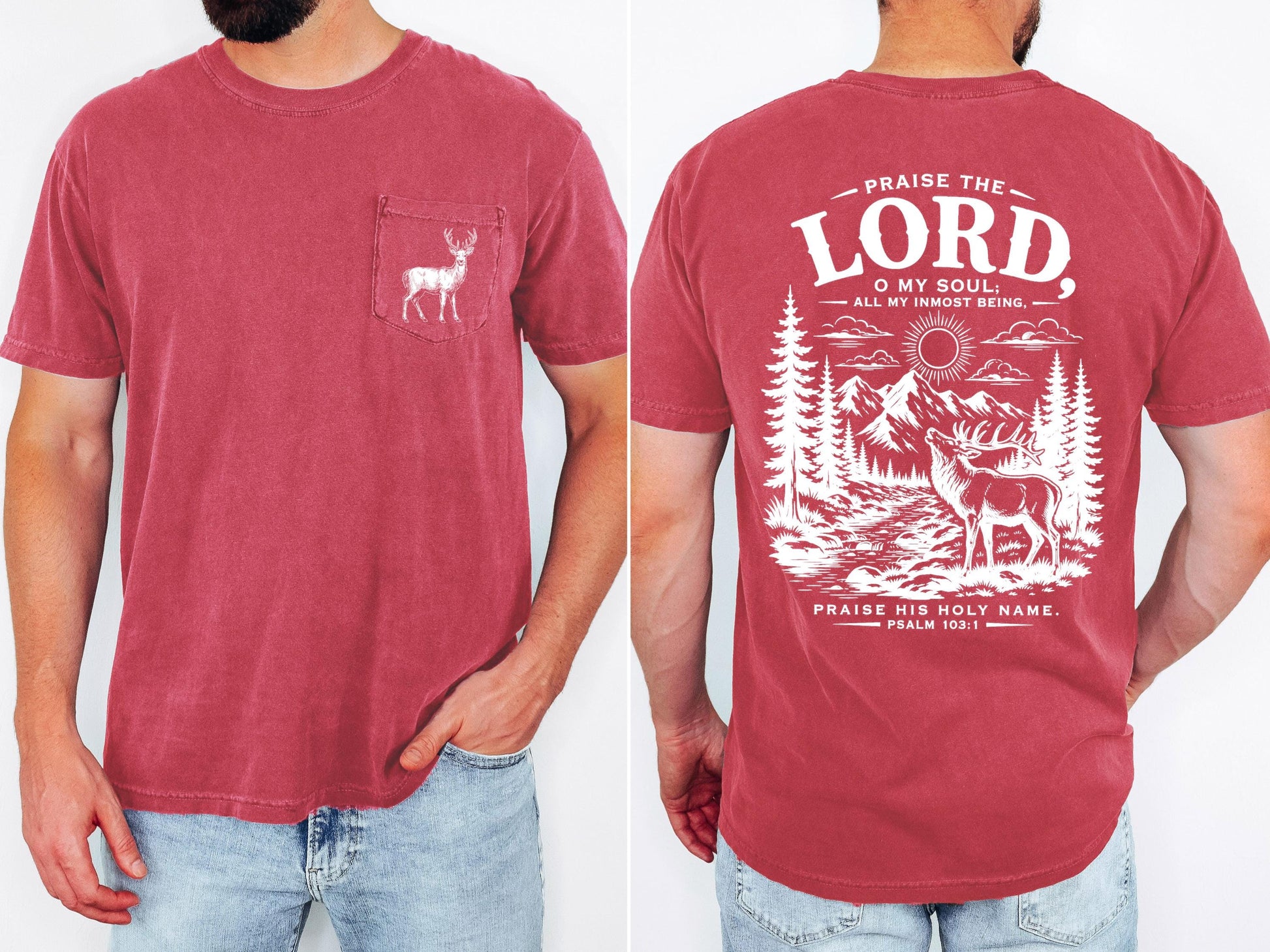 Comfort Colors 6030 Christian Pocket T Shirt, Garment Dyed Pocket Tee, Unisex T Shirt, Personalized Shirt, Praise The Lord Pslam 103:1