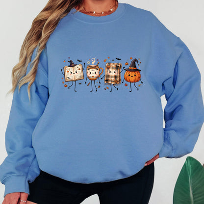 Halloween Book Lover Sweatshirt, Cozy Fall Reading Crewneck, Cute Pumpkin Book Coffee Sweatshirt, Spooky Season Reader