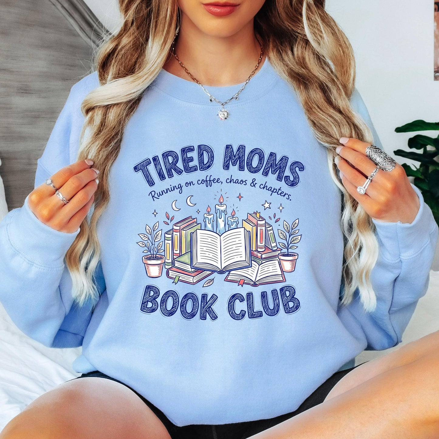 Tired Moms Book Club Sweatshirt, Running on Coffee Chaos and Chapters Crewneck, Mom Reading Sweatshirt, Funny Book Club Sweater