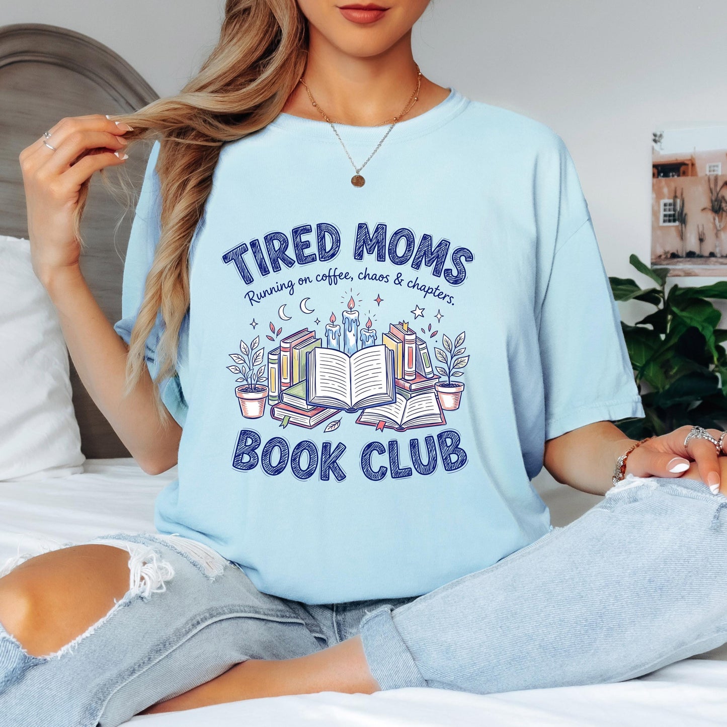 Tired Moms Book Club Shirt, Running on Coffee Chaos and Chapters T-Shirt, Mom Reading Shirt, Funny Book Club Tee