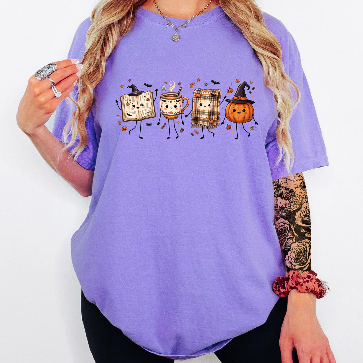 Halloween Book Lover Shirt, Cozy Fall Reading T-Shirt, Cute Pumpkin Book Coffee Graphic Tee, Spooky Season Reader Shirt