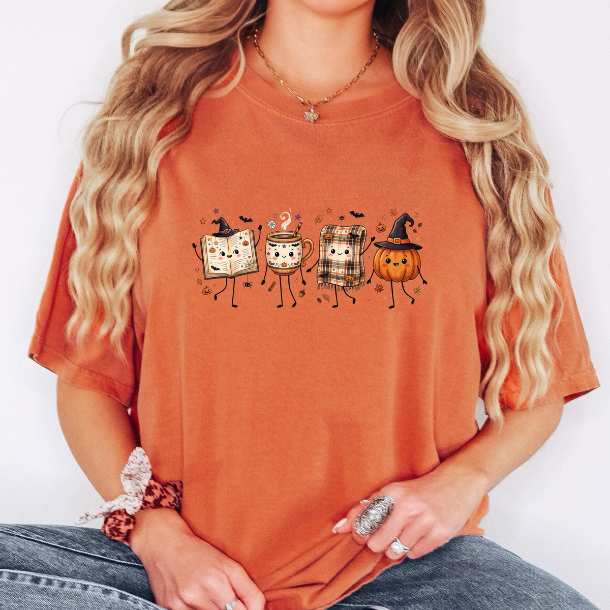 Halloween Book Lover Shirt, Cozy Fall Reading T-Shirt, Cute Pumpkin Book Coffee Graphic Tee, Spooky Season Reader Shirt