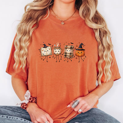 Halloween Book Lover Shirt, Cozy Fall Reading T-Shirt, Cute Pumpkin Book Coffee Graphic Tee, Spooky Season Reader Shirt