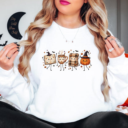 Halloween Book Lover Sweatshirt, Cozy Fall Reading Crewneck, Cute Pumpkin Book Coffee Sweatshirt, Spooky Season Reader