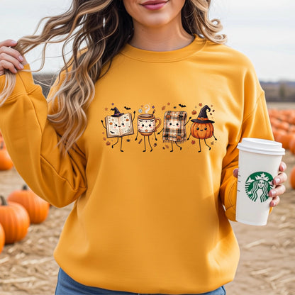 Halloween Book Lover Sweatshirt, Cozy Fall Reading Crewneck, Cute Pumpkin Book Coffee Sweatshirt, Spooky Season Reader