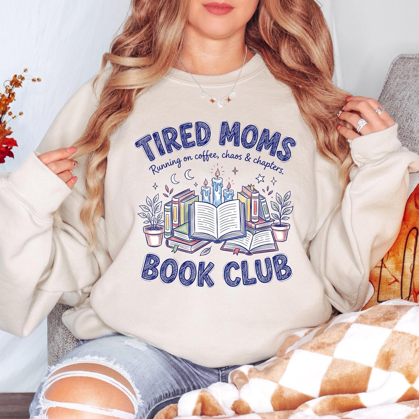 Tired Moms Book Club Sweatshirt, Running on Coffee Chaos and Chapters Crewneck, Mom Reading Sweatshirt, Funny Book Club Sweater