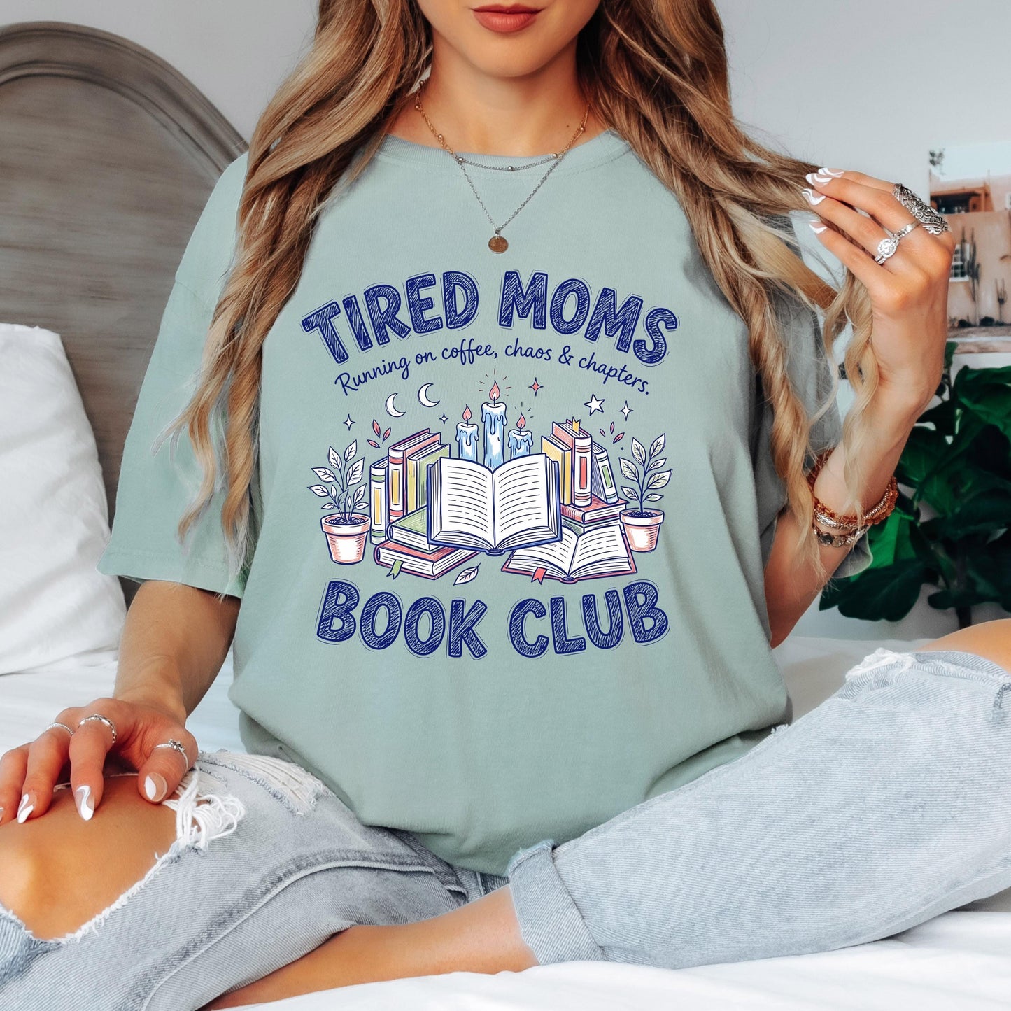 Tired Moms Book Club Shirt, Running on Coffee Chaos and Chapters T-Shirt, Mom Reading Shirt, Funny Book Club Tee