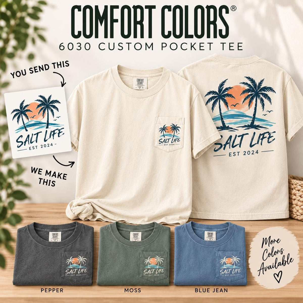 Comfort Colors 6030 Custom Pocket T-Shirt, Personalized Logo Shirt, Custom Business Tee, Front Back Logo Shirt, Company Team Shirt