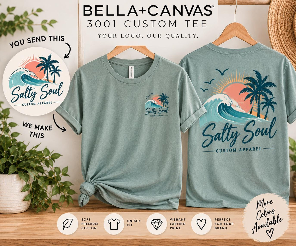 Bella Canvas 3001 Custom T-Shirt, Custom Logo Shirt, Personalized Business Tee, Front Back Logo Shirt, Company Team Shirts