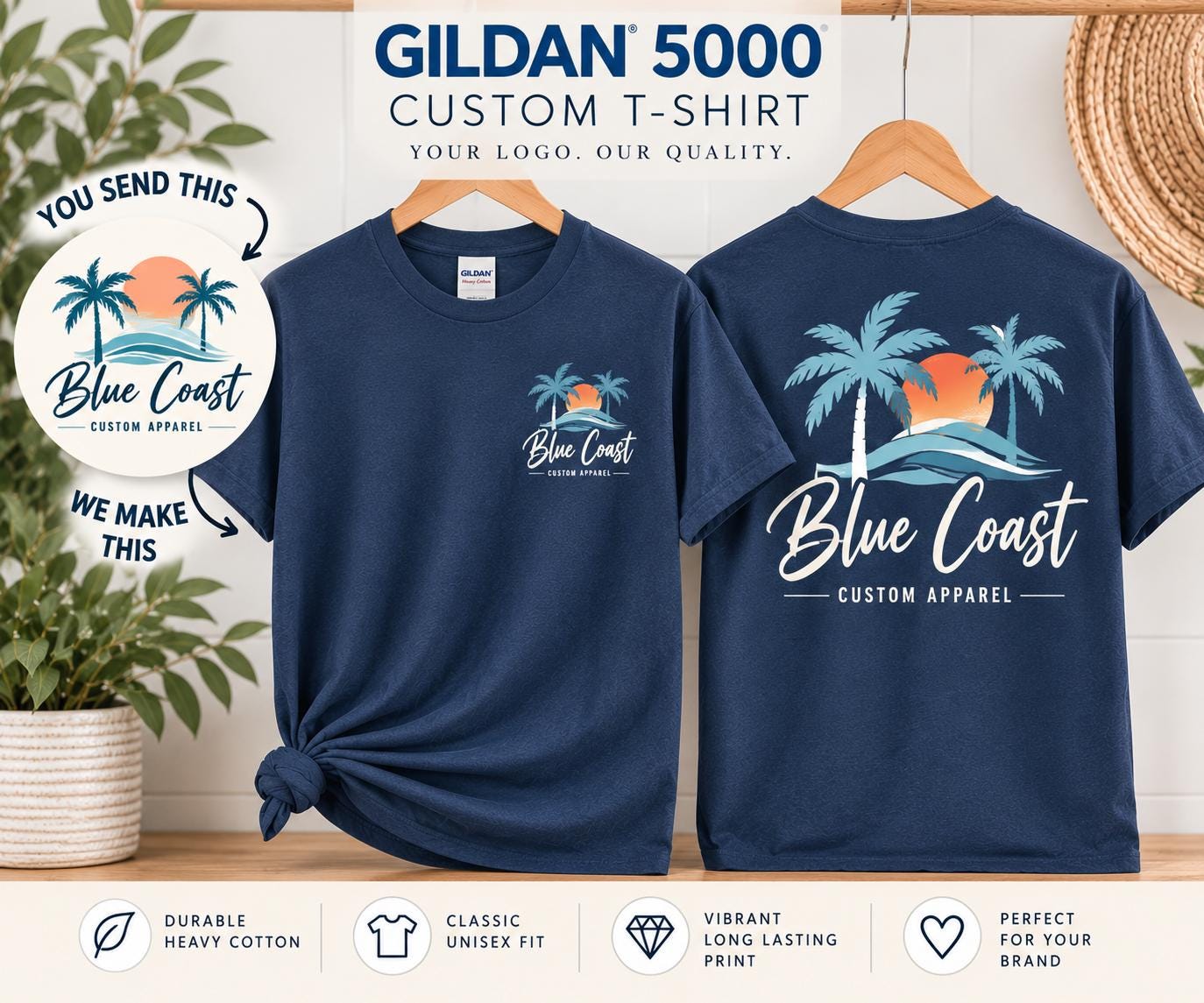 Gildan 5000 Custom T-Shirt, Custom Logo Shirt, Personalized Business Tee, Front Back Logo Shirt, Company Team Shirts