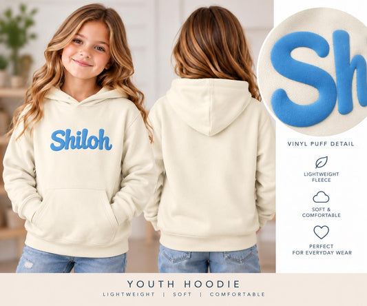 Custom Puff Print Kids Hoodie, Personalized Name Sweatshirt, Youth Lightweight Fleece Pullover
