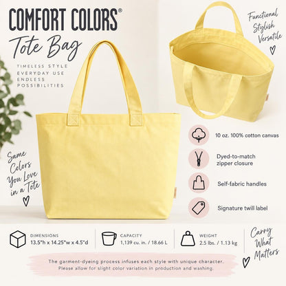 Comfort Colors Custom Tote Bag, Personalized Logo Tote, Custom Business Bag, Your Logo or Design, Cotton Canvas Zipper Tote