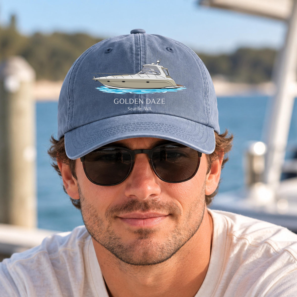 Custom Boat Hat, Personalized Boat Drawing Hat, Comfort Colors Baseball Cap, Custom Boat Artwork, Boat Owner Gift, Boating Hat