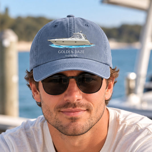 Custom Boat Hat, Personalized Boat Drawing Hat, Comfort Colors Baseball Cap, Custom Boat Artwork, Boat Owner Gift, Boating Hat