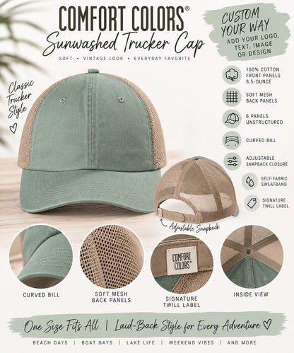 Custom Logo Hat, Sunwashed Trucker Hat, Personalized Custom Hat, Add Your Photo Text or Design, Comfort Colors Trucker Cap