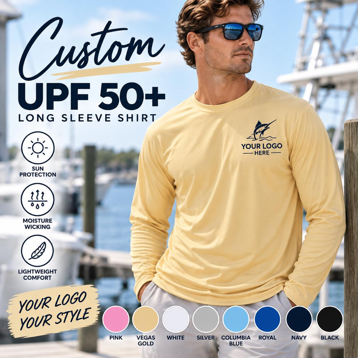 C2 Sport Custom UPF 50+ Shirt, Personalized Performance Long Sleeve, Custom Logo Sun Shirt, Lightweight Moisture Wicking Shirt