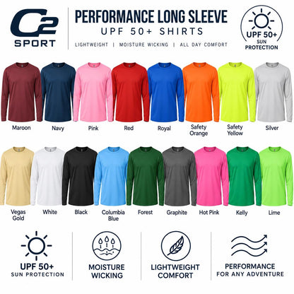 C2 Sport Custom UPF 50+ Shirt, Personalized Performance Long Sleeve, Custom Logo Sun Shirt, Lightweight Moisture Wicking Shirt