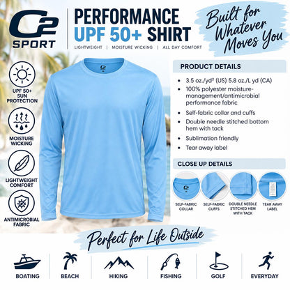 C2 Sport Custom UPF 50+ Shirt, Personalized Performance Long Sleeve, Custom Logo Sun Shirt, Lightweight Moisture Wicking Shirt