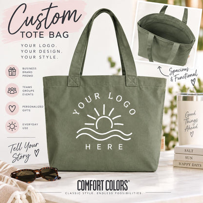 Comfort Colors Custom Tote Bag, Personalized Logo Tote, Custom Business Bag, Your Logo or Design, Cotton Canvas Zipper Tote