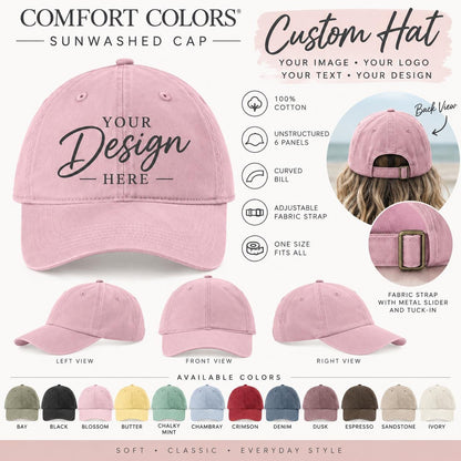 Custom Hat, Personalized Comfort Colors Hat, Custom Logo Hat, Custom Text Hat, Custom Baseball Cap, Add Your Image or Design
