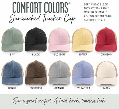 Custom Logo Hat, Sunwashed Trucker Hat, Personalized Custom Hat, Add Your Photo Text or Design, Comfort Colors Trucker Cap