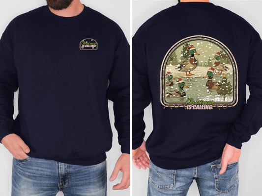 Christmas Duck Sweatshirt Christmas Is Calling Crewneck Duck Hunting Shirt Vintage Holiday Sweatshirt Outdoorsman Christmas Gift