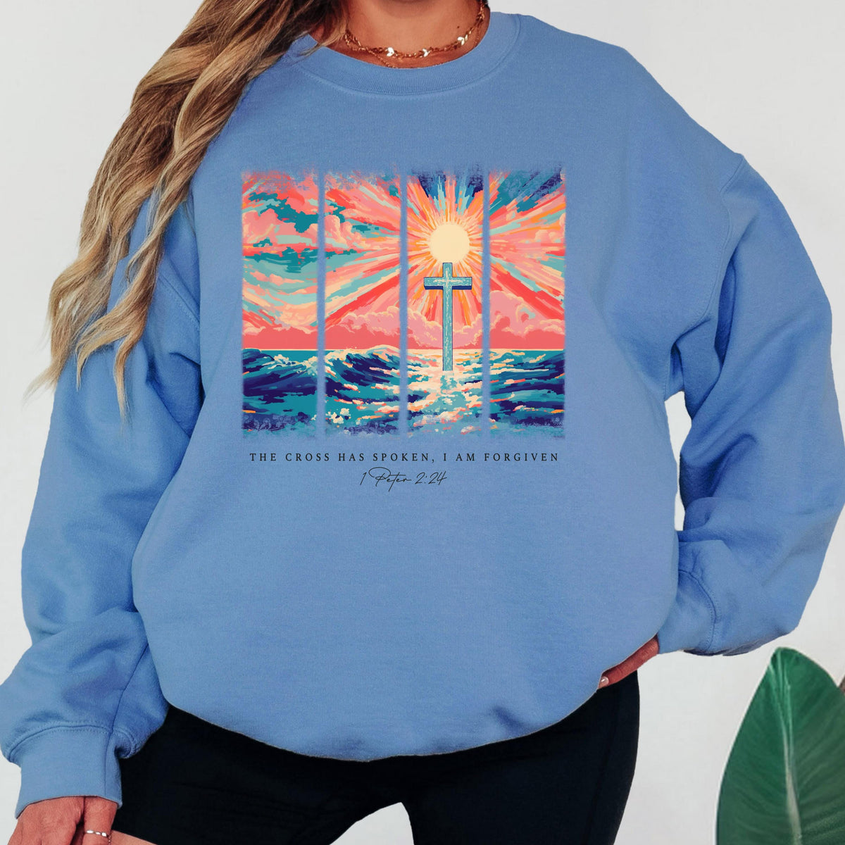 The Cross Has Spoken Christian Sweatshirt 1 Peter 2:24 Bible Verse Crewneck Jesus Cross Faith Shirt Christian Gift