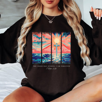 The Cross Has Spoken Christian Sweatshirt 1 Peter 2:24 Bible Verse Crewneck Jesus Cross Faith Shirt Christian Gift