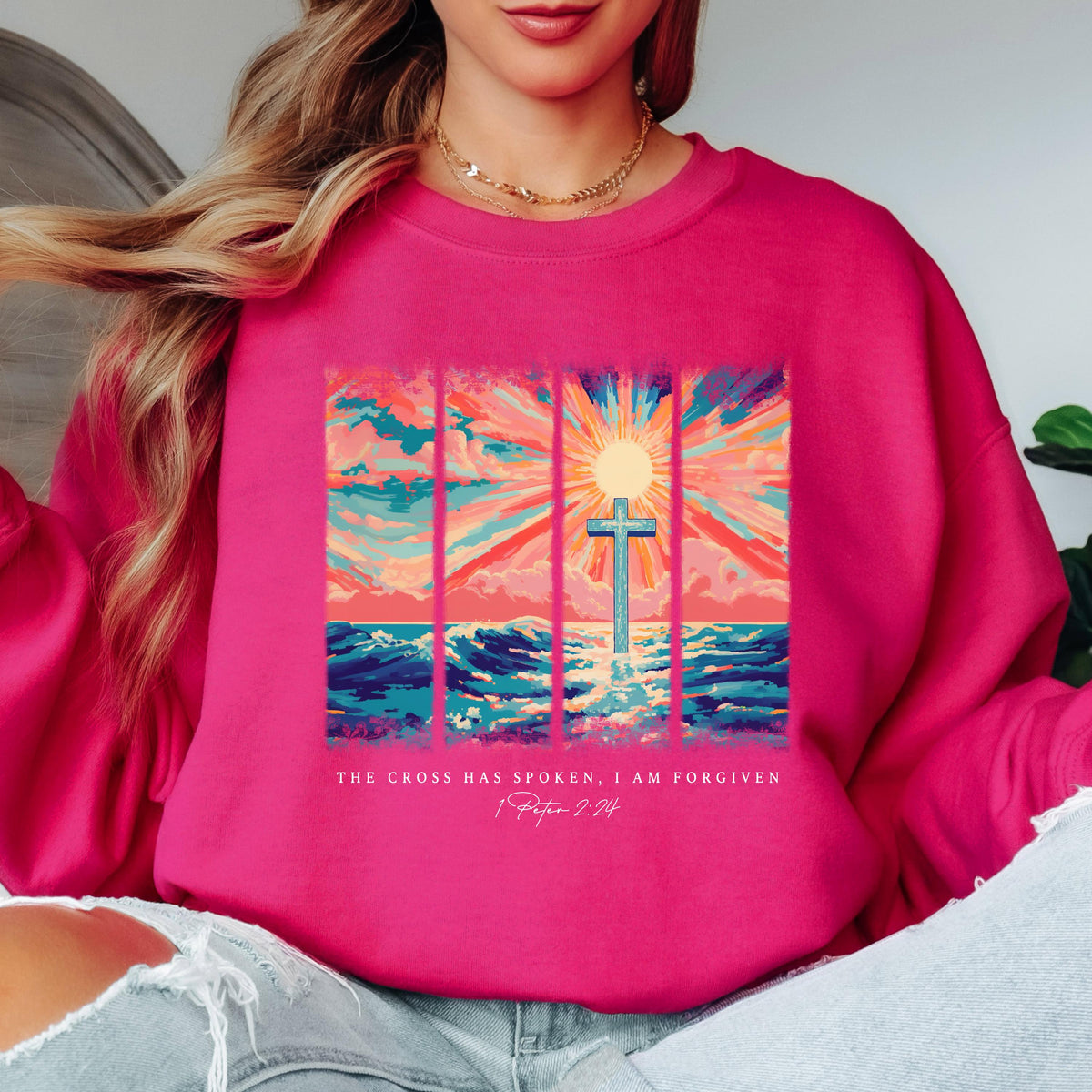The Cross Has Spoken Christian Sweatshirt 1 Peter 2:24 Bible Verse Crewneck Jesus Cross Faith Shirt Christian Gift