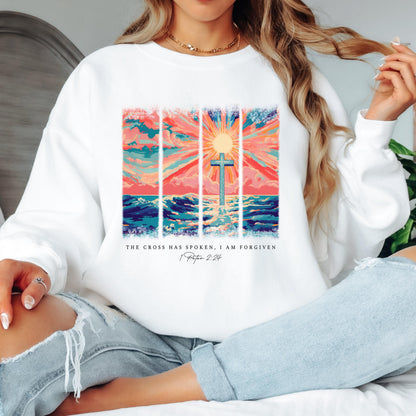 The Cross Has Spoken Christian Sweatshirt 1 Peter 2:24 Bible Verse Crewneck Jesus Cross Faith Shirt Christian Gift