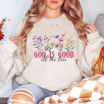 God Is Good All the Time Christian Sweatshirt Floral Faith Crewneck Jesus Shirt Christian Women Religious Gift