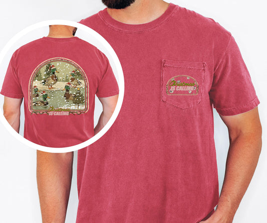 Christmas Duck Shirt Comfort Colors Pocket Tee Christmas Is Calling Duck Hunting Shirt Vintage Holiday Outdoors Hunting Gift