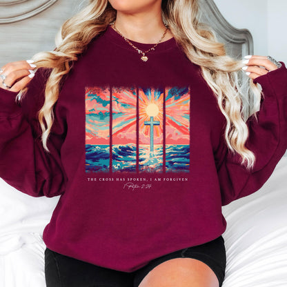 The Cross Has Spoken Christian Sweatshirt 1 Peter 2:24 Bible Verse Crewneck Jesus Cross Faith Shirt Christian Gift