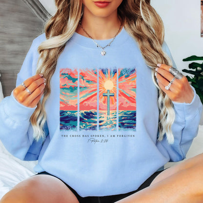 The Cross Has Spoken Christian Sweatshirt 1 Peter 2:24 Bible Verse Crewneck Jesus Cross Faith Shirt Christian Gift
