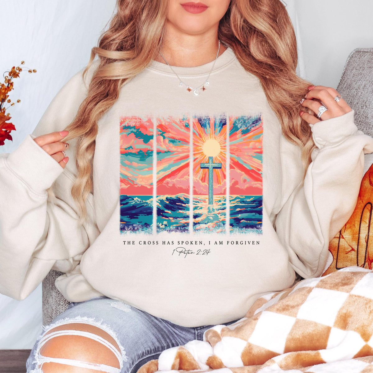 The Cross Has Spoken Christian Sweatshirt 1 Peter 2:24 Bible Verse Crewneck Jesus Cross Faith Shirt Christian Gift