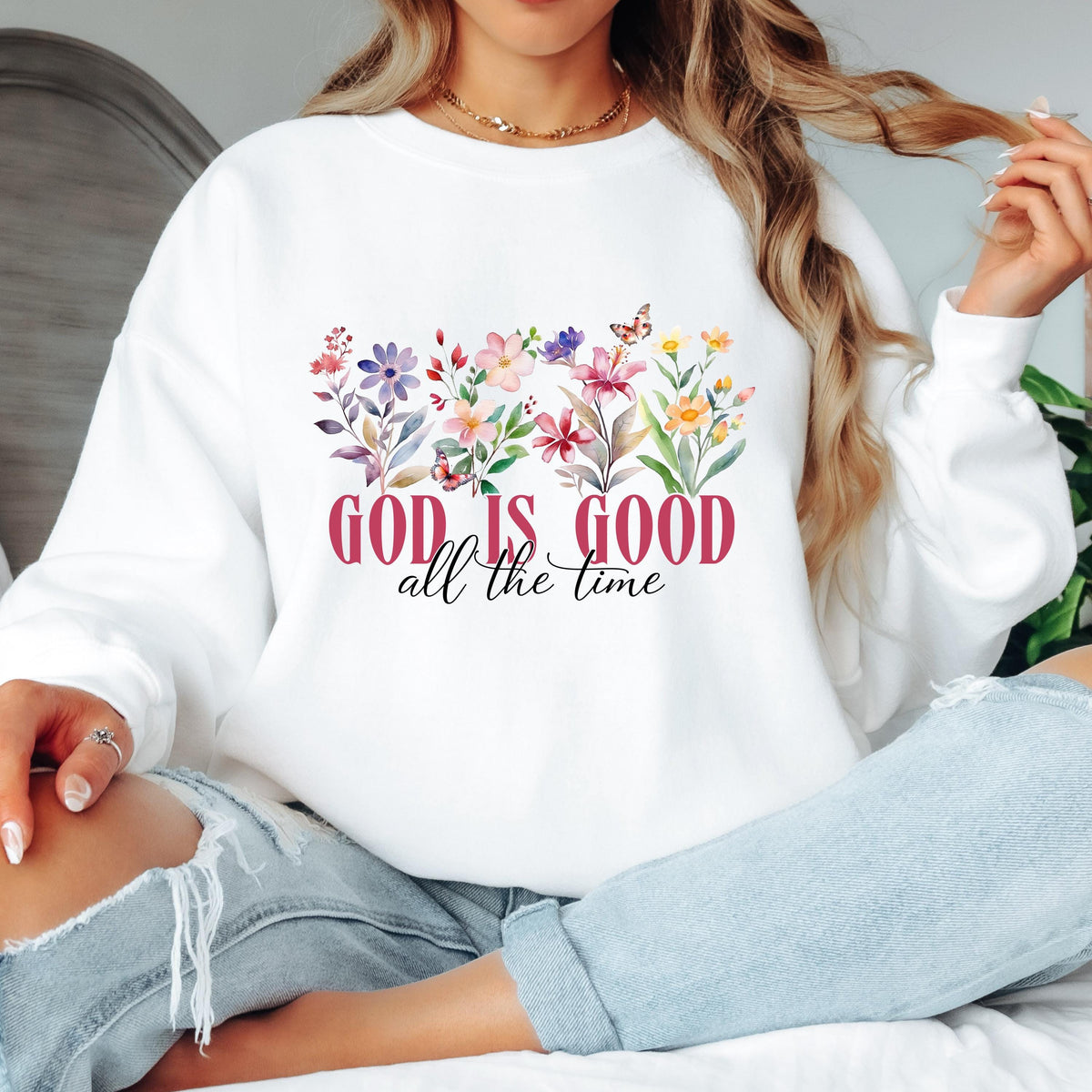 God Is Good All the Time Christian Sweatshirt Floral Faith Crewneck Jesus Shirt Christian Women Religious Gift