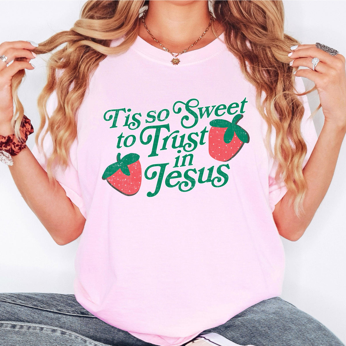 Tis So Sweet to Trust in Jesus Shirt Comfort Colors Tee Christian Strawberry Shirt Faith Shirt Christian Women Tee Jesus Shirt