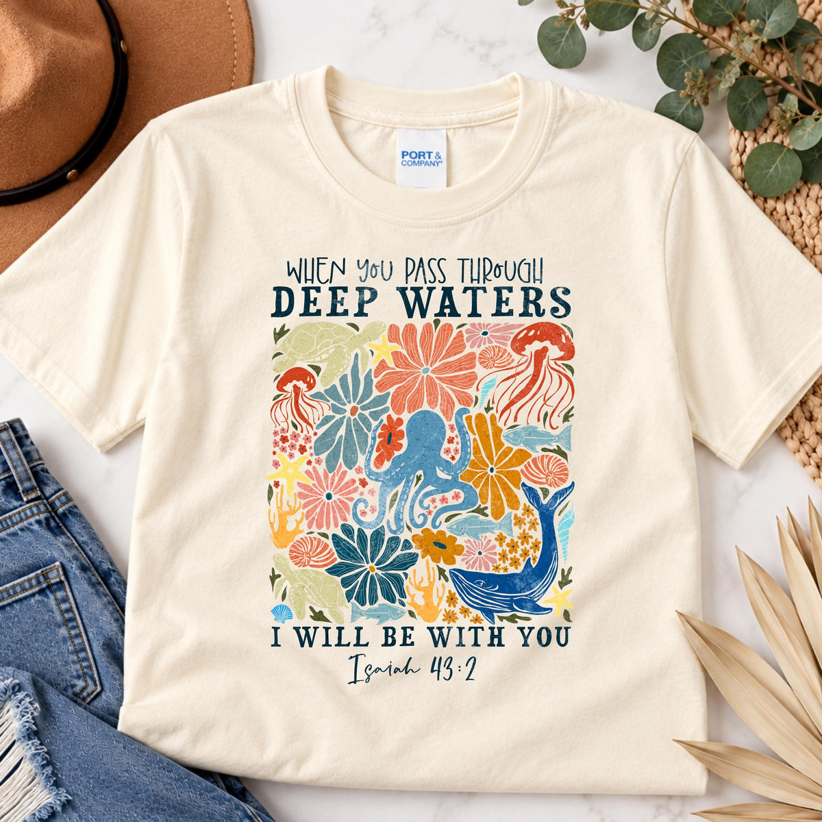 Isaiah 43:2 Christian Shirt, Deep Waters Bible Verse Shirt, Ocean Faith Sweatshirt, Sea Turtle Religious Hoodie