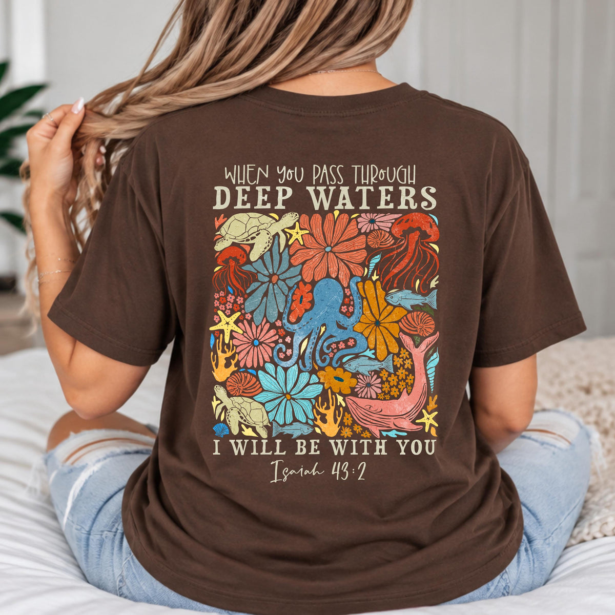 Isaiah 43:2 Christian Shirt, Deep Waters Bible Verse Shirt, Ocean Faith Sweatshirt, Sea Turtle Religious Hoodie