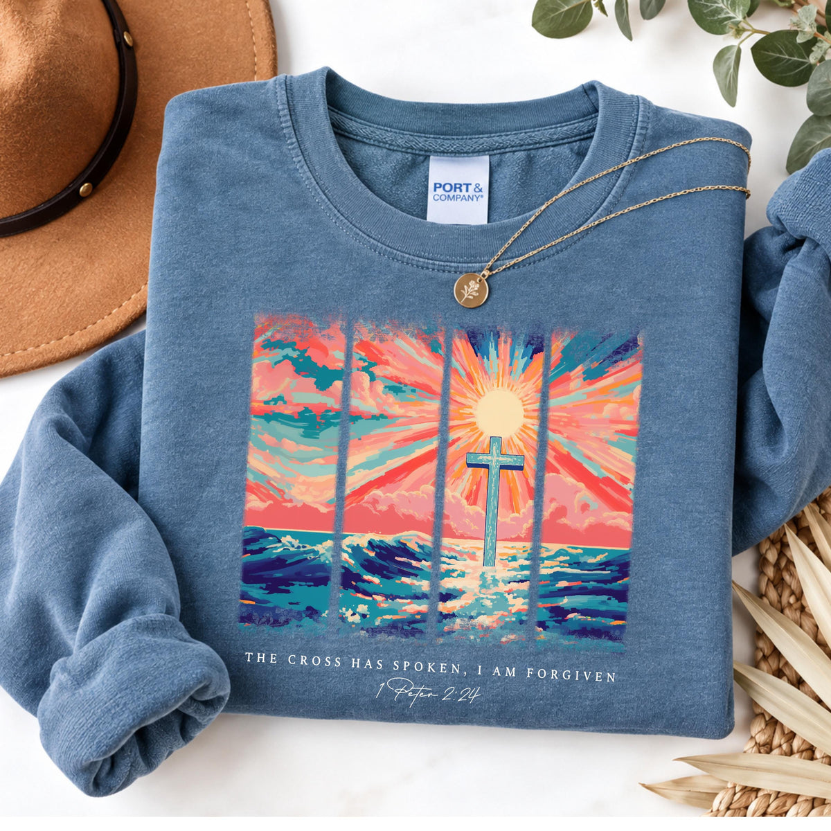 The Cross Has Spoken Christian Shirt, I Am Forgiven 1 Peter 2:24 T-Shirt, Colorful Ocean Cross Sweatshirt, Faith Hoodie