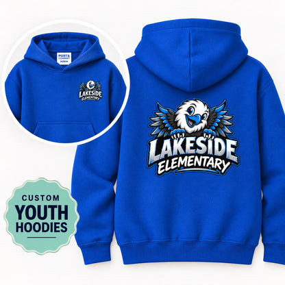 Custom Youth Hoodie, Kids Logo Sweatshirt, Personalized School Hoodie, Front and Back Logo, Port and Company