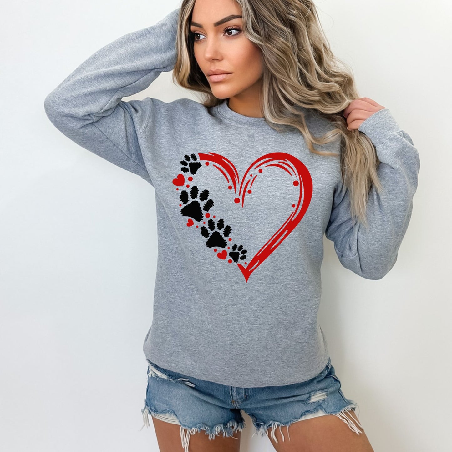 Dog or Cat Paws Heart Love Sweatshirt